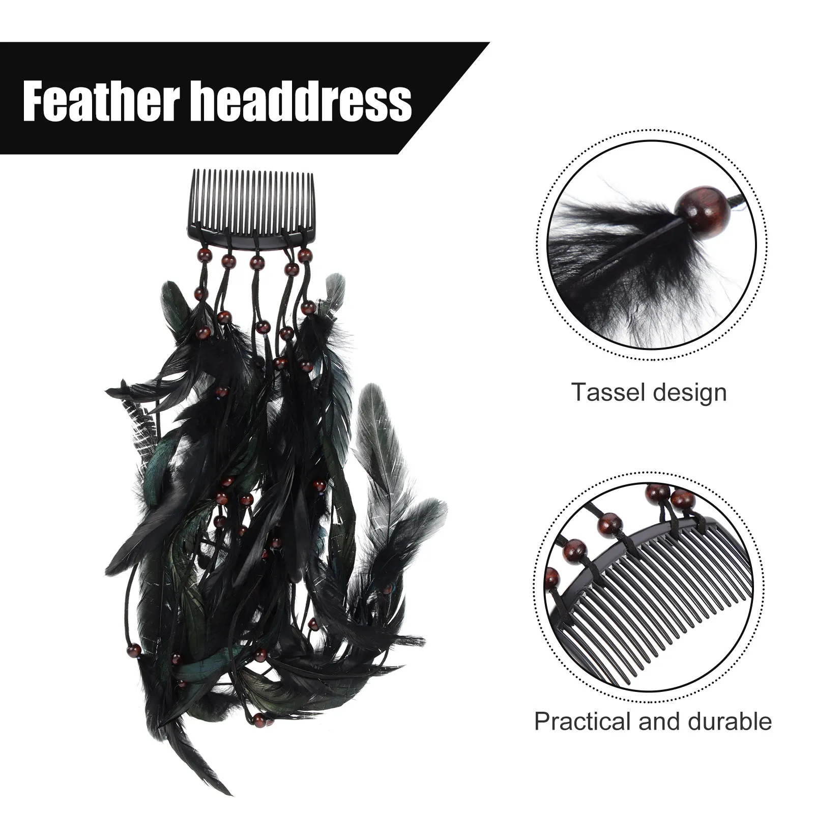 

1 шт. Богемная повязка на голову с перьями, элегантное украшение для волос для женщин, стильный аксессуар для костюма в этническом стиле, реквизит для вечеринок, перья-кисточки