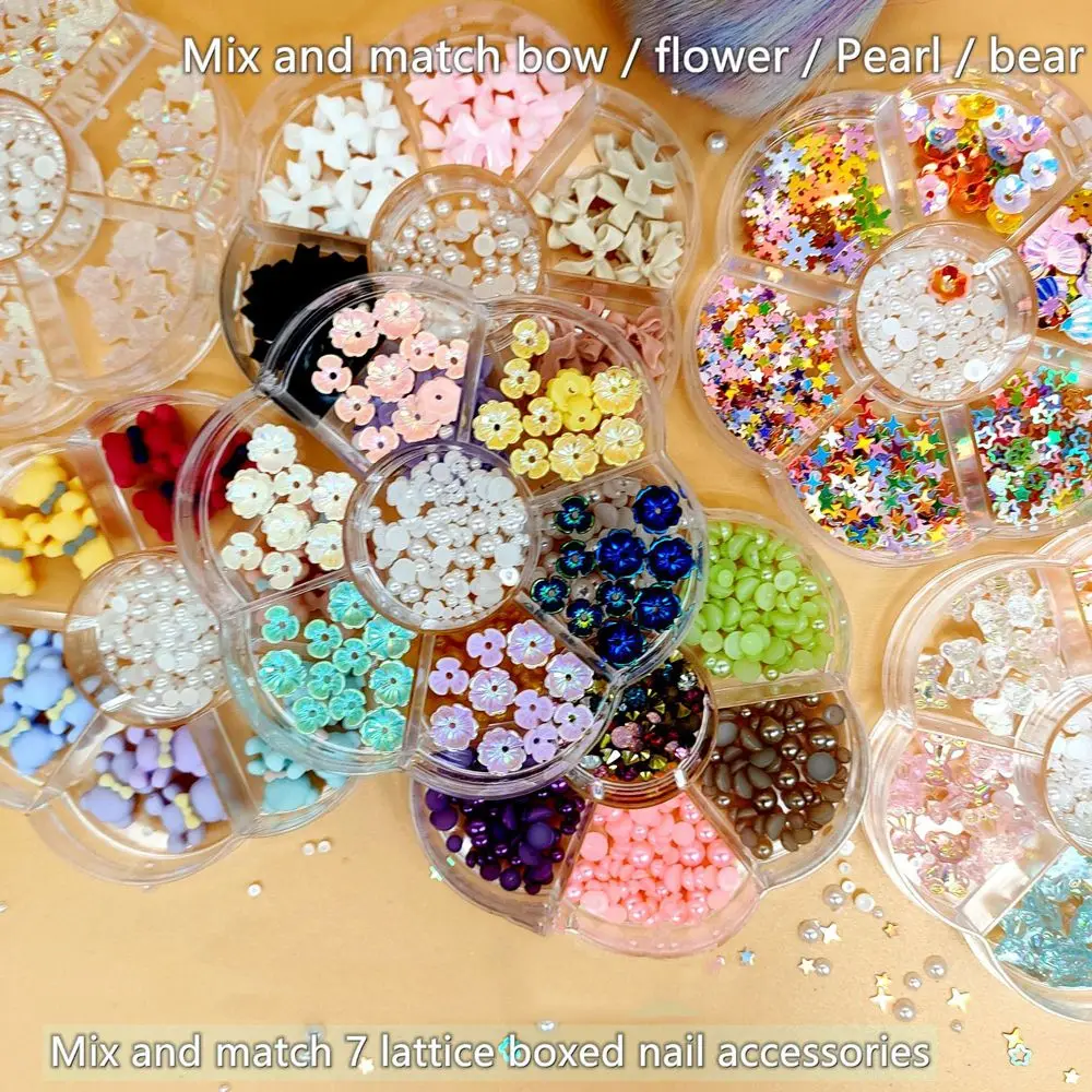 

Mixed Aurora Shell Flakes Nail Charms Bowknot Bear Beads Nail Art Decorations 3D Nail Jewelry DIY Manicure Accessories
