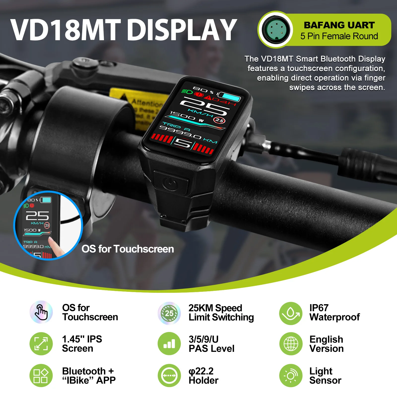 Varstrom Display E-Bike Bluetooth Computer UART CAN System E-Bike Instrument für BAFANG Tongsheng Motor Protokoll 5-Pin Anschluss