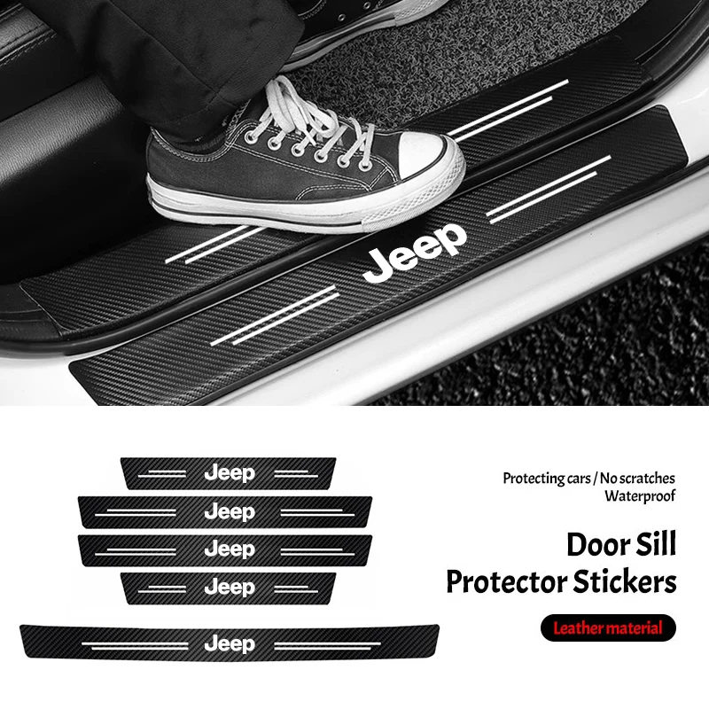 Pegatinas protectoras de alféizar de puerta de coche, alfombrilla antideslizante de umbral para Jeep Renegade Wagoneer Avenger Recon Wrangler JK Gladiator Compa