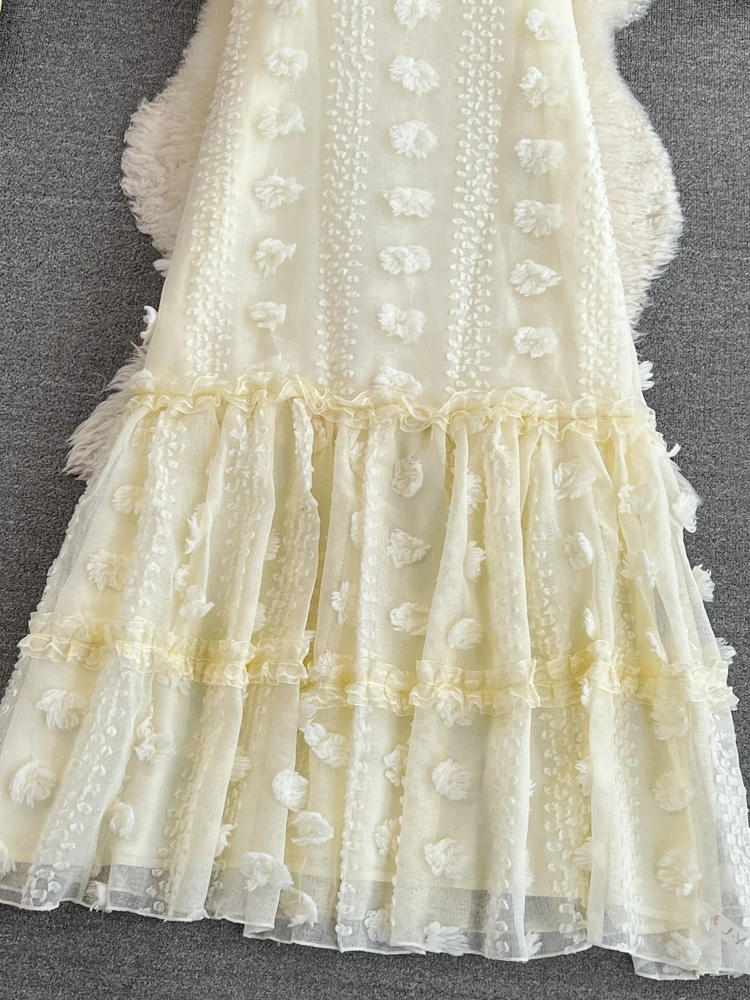 Vestido Midi acampanado para fotoía de vacaciones en la playa, vestido de cintura alta sin mangas con cuello en V y adorn...