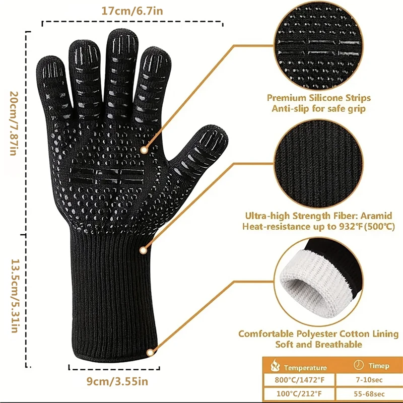 One Piece BBQ Gloves High Temperature Resistance Oven Mitts 500 800 Degrees Fireproof Barbecue Heat Insulation Microwave