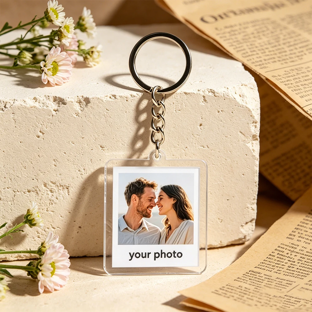 Custom transparent acrylic keychain with QR code and custom text personalized names photo date durable square pendant best gifts view 4