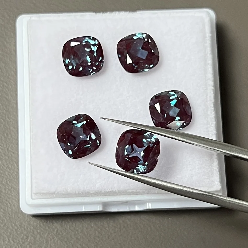 8x8mm Cushion Cut Alexandrite Stone Water Drop Lab Created Alexander Color Change Purple Green Gemstone