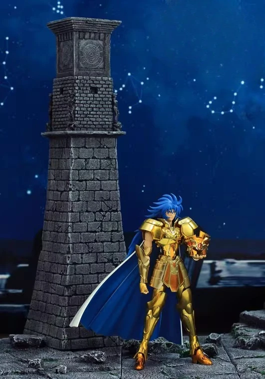 32cm Saint Seiya tela mito resina escena Manga versión santuario campana torre fuego reloj negro modelo de juguete