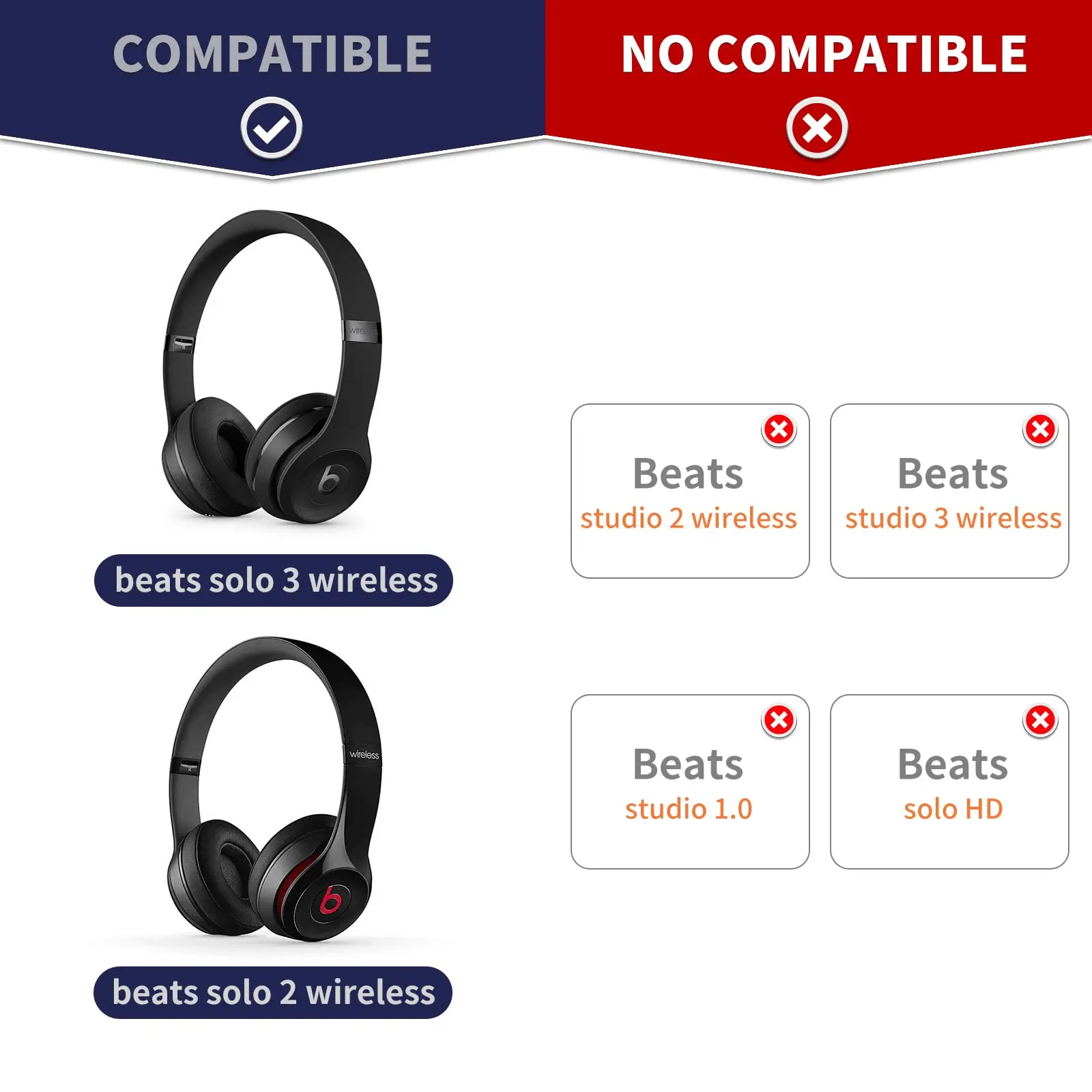 Solo Wireless 2/3 Replacement Ear Pads,earpads for Beats Solo 2/3 Wireless Headphone , with Memory Noise Isolation Foam