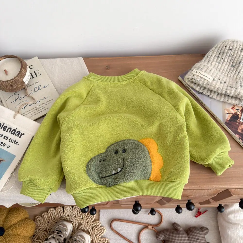 2026 Neuer Herbst Kinder Fleece-Sweatshirt Baby Jungen Mädchen Niedlicher 3D-Plüsch-Tier-Applikation Pullover Kinder Rundhals Langarm-Oberteil – Detail 4