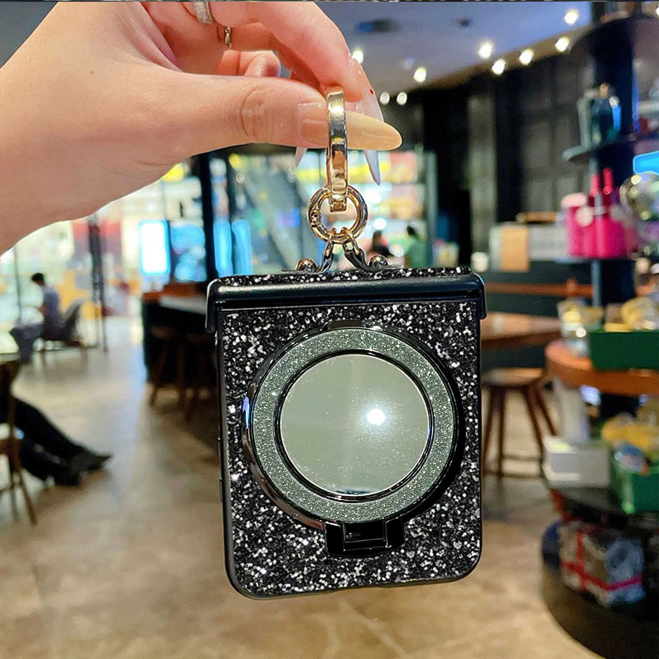 Kunststein-Ringhalter Luxuriöse Funkelnde Hartschalen-Handyhülle für Samsung Galaxy Z Flip 8 6 5 4 3 Flip7 FE mit Magnetischem Spiegelständer – Detail 11