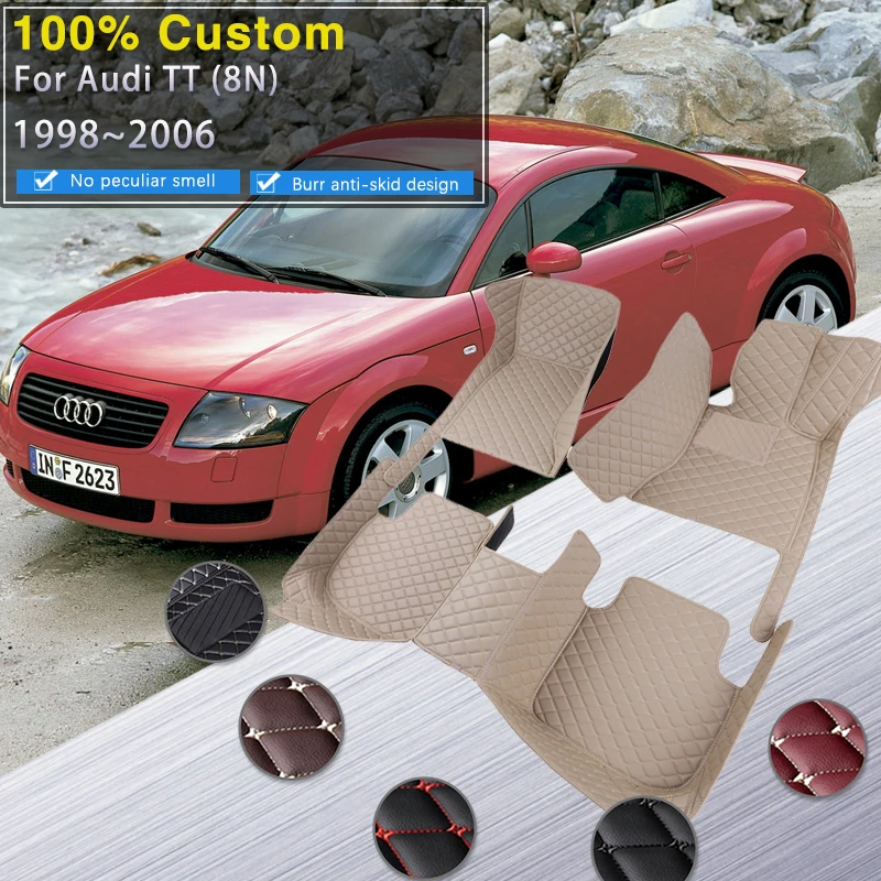 Car Floor Mats For Audi TT 8N MK1 1998~2006 Protective Carpets Auto Rugs Luxury Leather Mat Durable Pad Set Car Accessories 2005