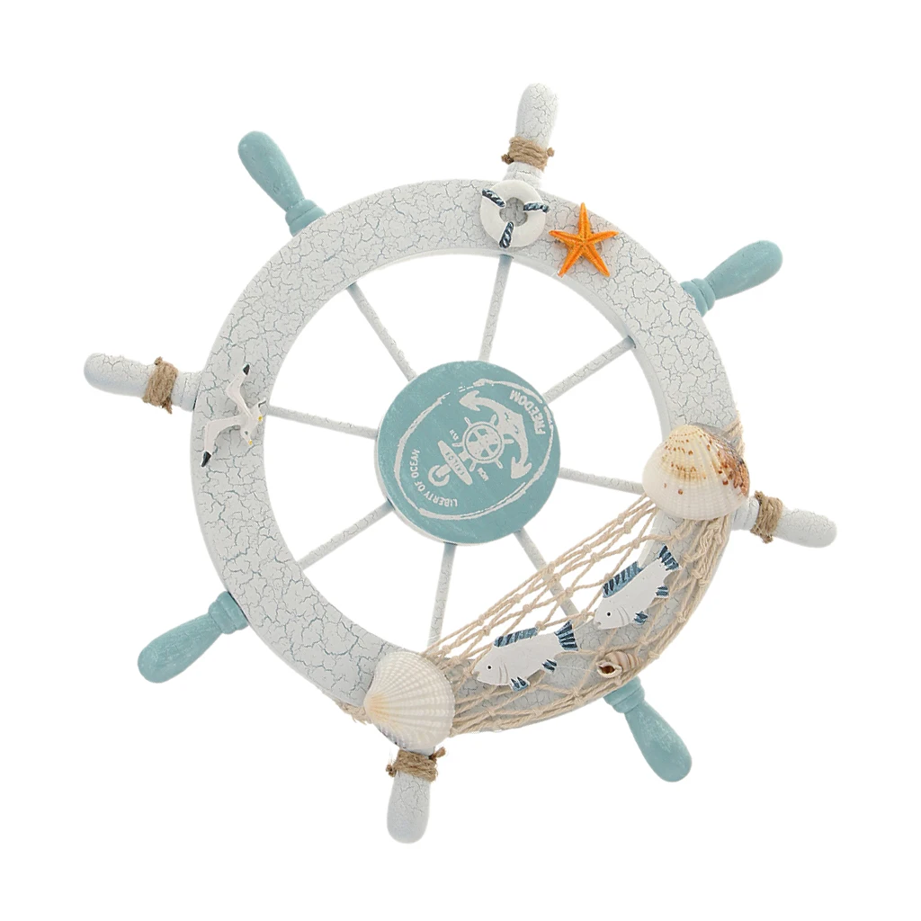 Nautical Wheel Home Decor Wooden Shell Design Wall Hanging for Coastal Living Room Interior