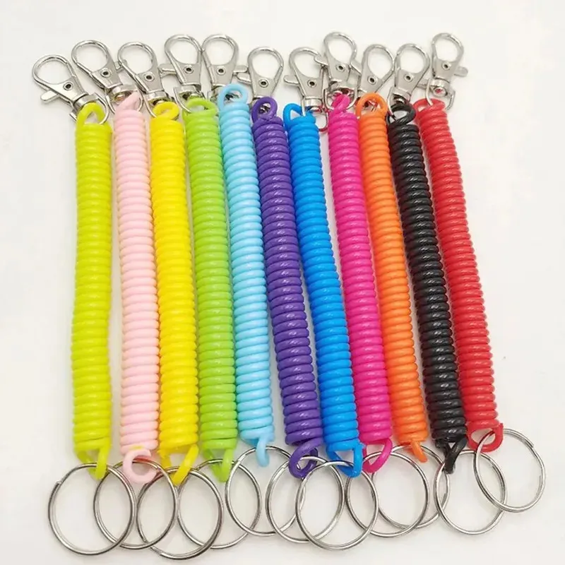 1/2/3Pcs Spiral Elastic Spring Rope Keychain Key Ring Metal Carabiner For Outdoor Anti-lost Phone Spring Key Cord Clasp Hook