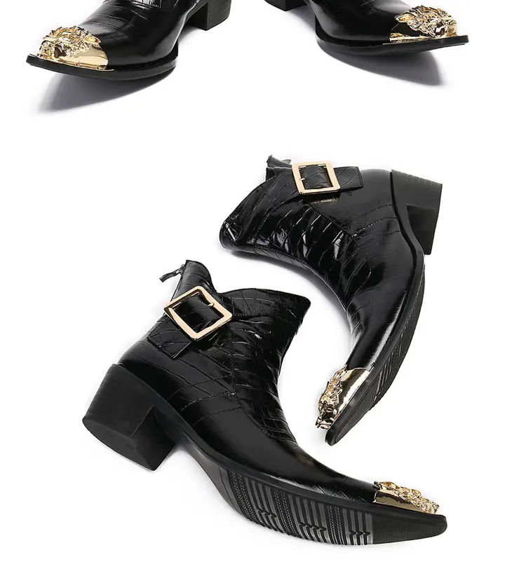 Frühling und Herbst Spitze hohe stiefel herren stiefel Weiß Wies Rindsleder Business Bankett Casual Leder stiefel High heels Stiefel – Detail 9