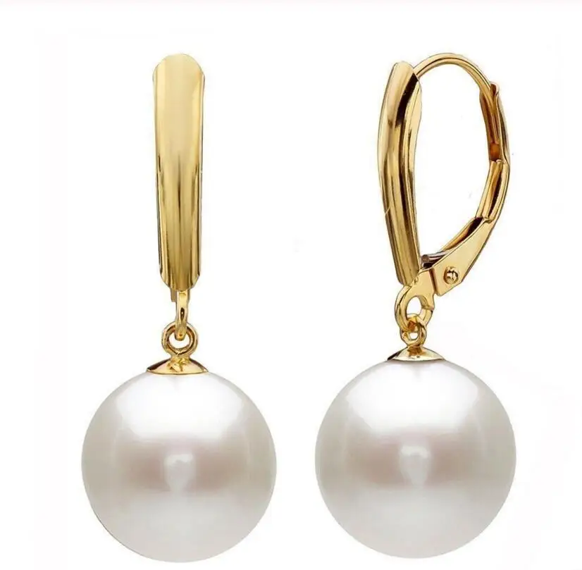 

Charming AAA+ 11-12mm Round pearl real south sea white pearl earrings good