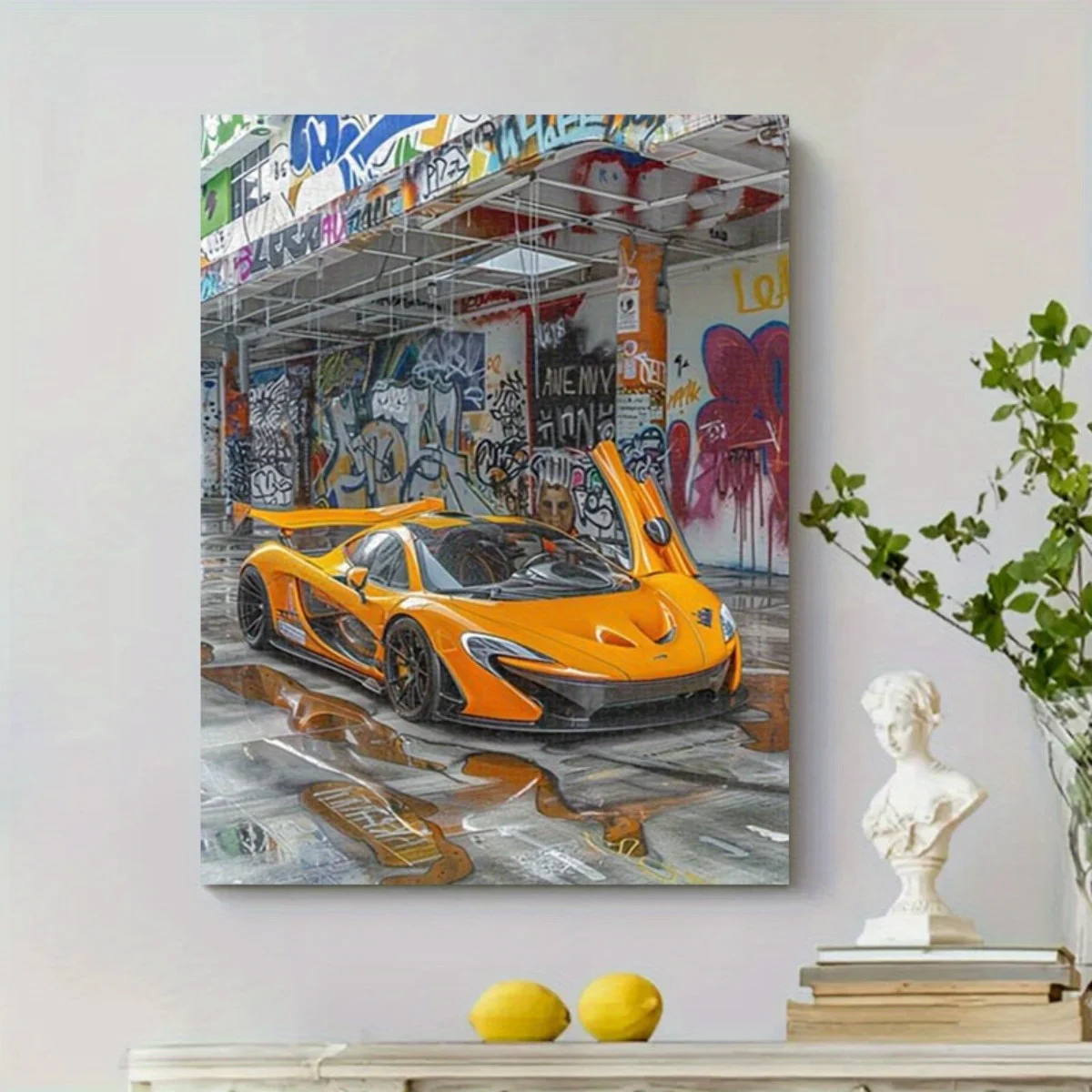 1,000ピース エキゾチックカー＆グラフィティアートパズル - 都市街路の鮮やかなオレンジ色のスポーツカー、大人向けの挑戦的なDIYゲーム