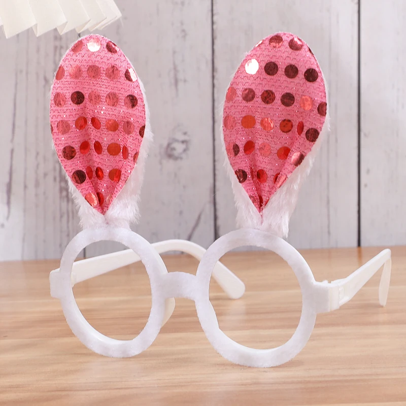 

Easter Pink Sequin Rabbit Ear Glasses Easter Mask Prom Bunny Glasses Frames Happy Easter Funny Photo Props Decorations Kids Gift