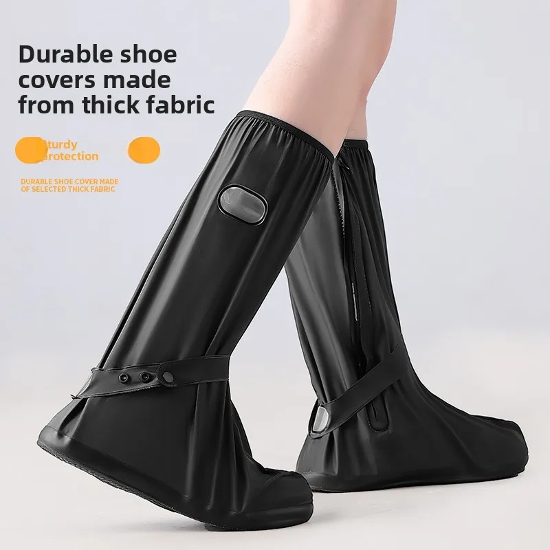 High-Tube Shoe Covers Zipper Version Thickened Wear-Resistant Motorcycle Rain Boots Waterproof Non-Slip Shoe Covers