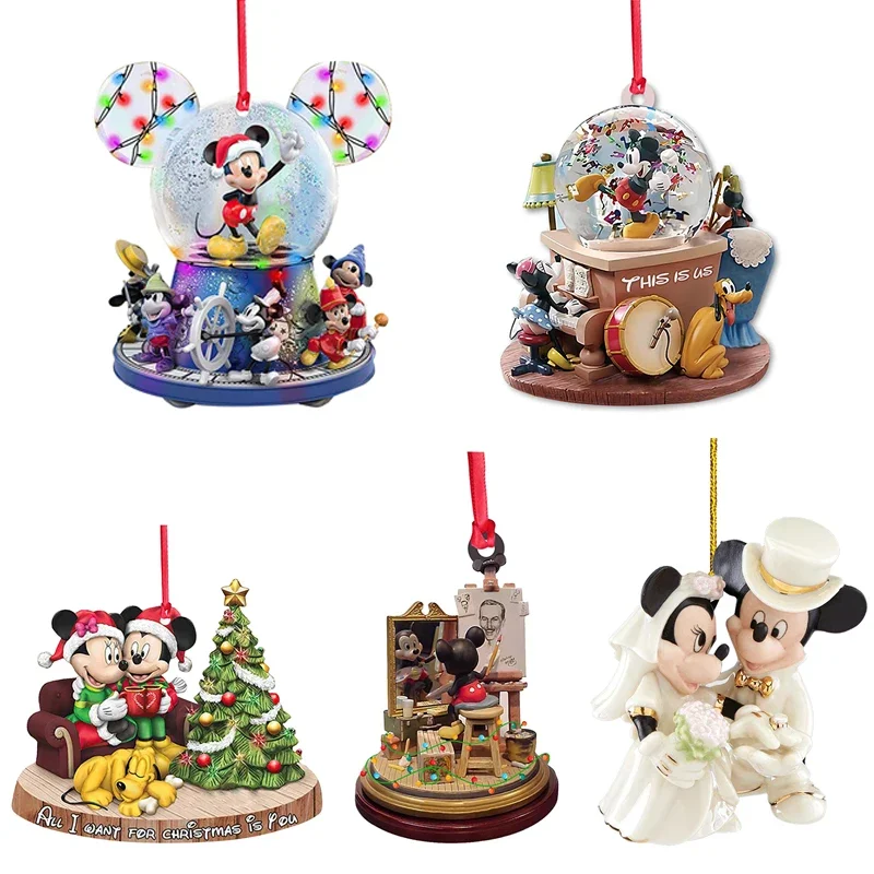 Disney Mickey Christmas Pendant Anime Car Hanging Home Tree Pendant Cute Home Decoration Window Car Ornament Backpack Ornament