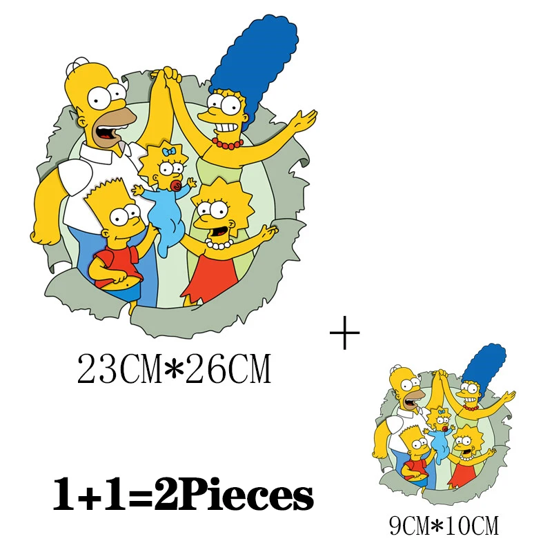 2Pcs/Lot Simpsons Disney Heat Thermal Transfer Fusible Patches Iron On Thermo Adhesive Stickers for Clothes Ironing Application