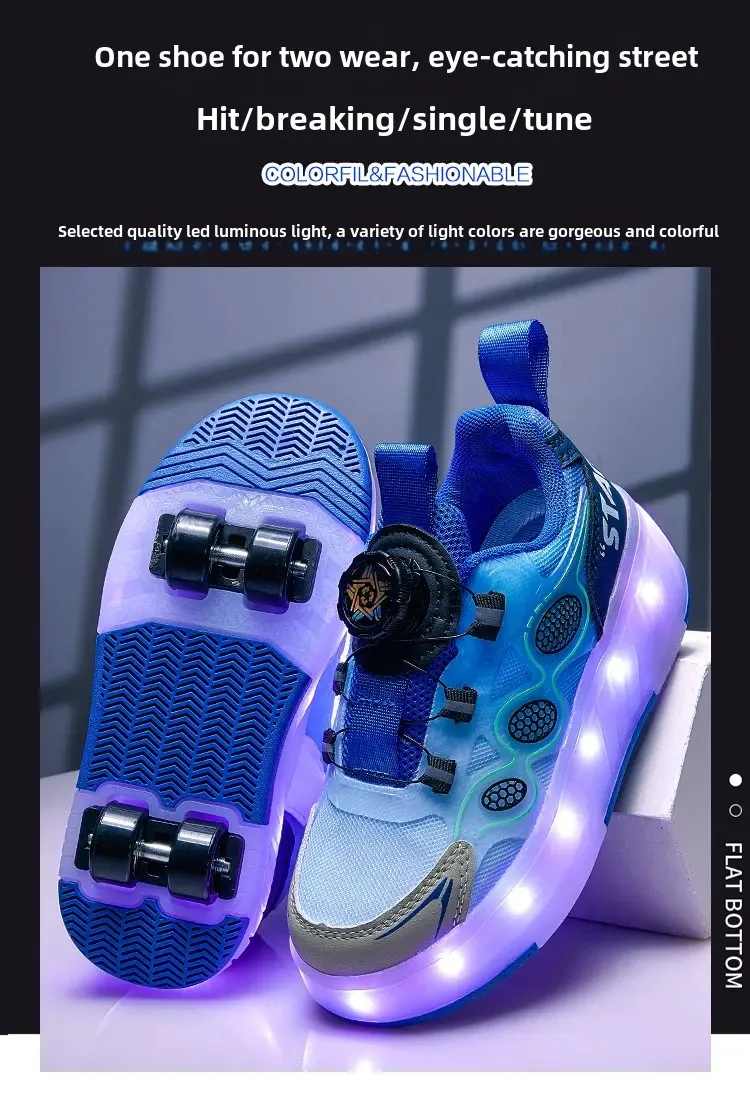 롤러 스니커즈 키즈 스포츠 체육관 신발 롤러 스케이트 4 바퀴 USB 충전 조명 신발 소년 소녀 캐주얼 스케이트 보드 신발