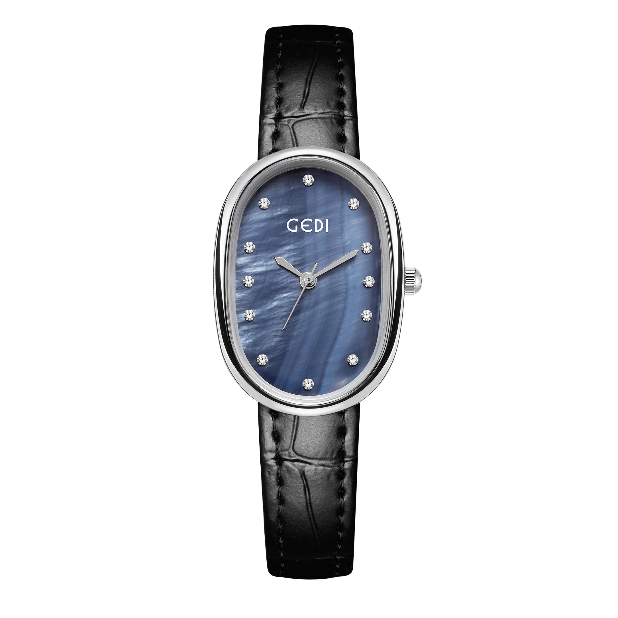 Light luxury mother-of-pearl women's watch niche oval waterproof watch ladies litchi pattern leather belt quartz watch