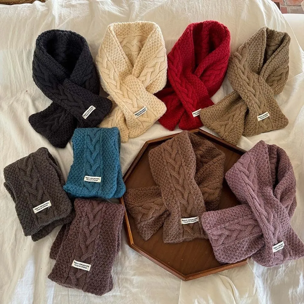 

Versatile Elastic Children Knitted Scarf Trendy Solid Color Kids Woven Neckerchief Long Soft Winter Cross Muffler Gifts
