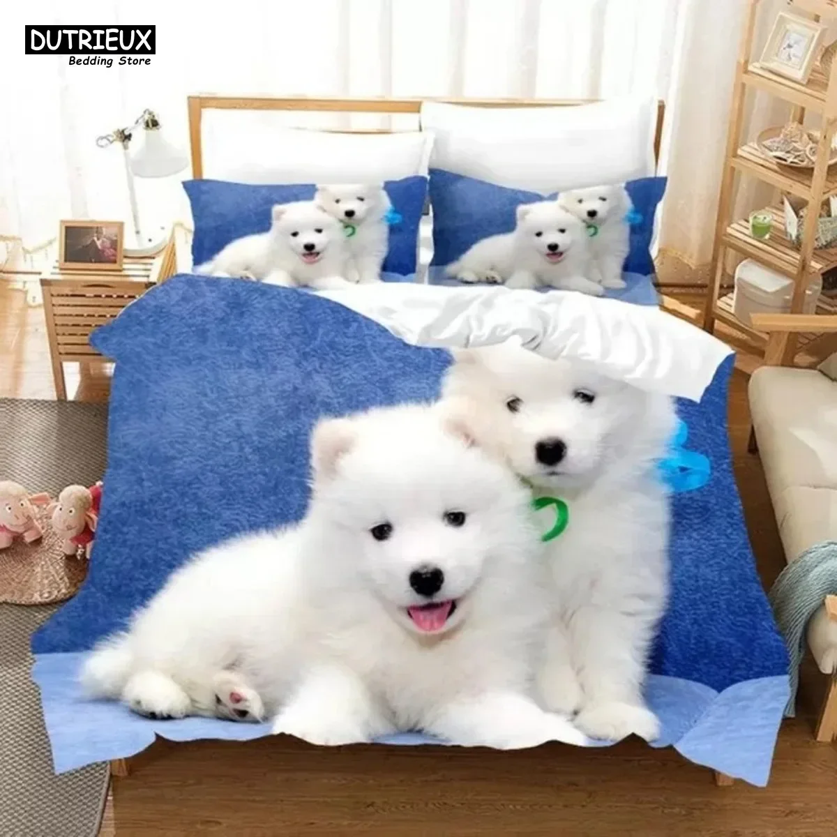 

Smiling Angel Samoyed Bedding Sets Cute Dogs Puppy Bed Linen Single Queen King Full Size Husky Duvet Cover Kids Child Room Decor