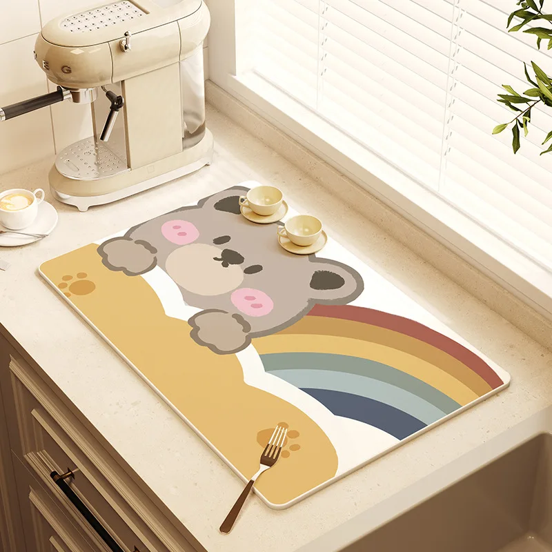 Washing Machine Cover Mediterranean Tiles Mosaic Pad Super Absorbent Kitchen Dish Drying Mat Bathroom Top Dust Protector