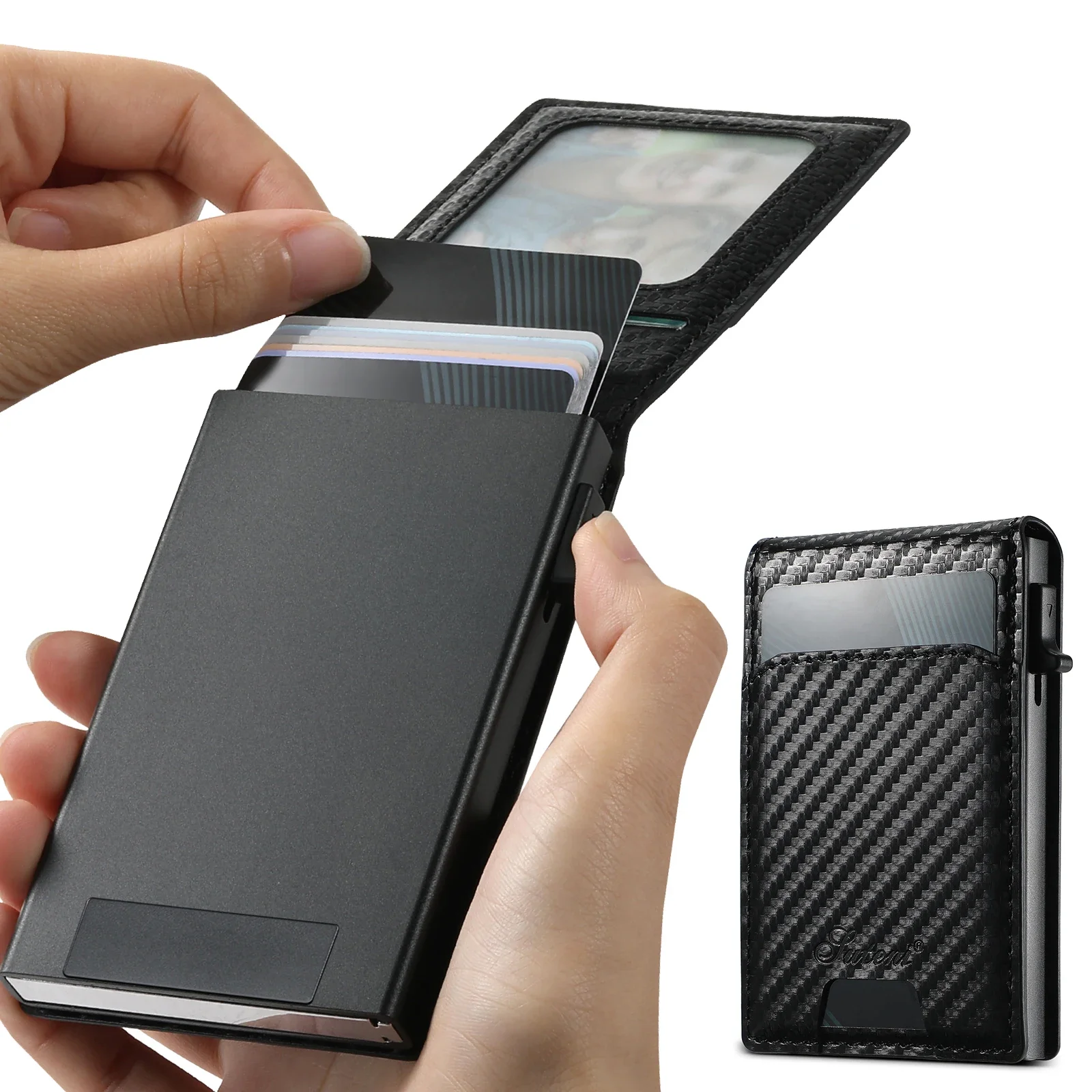 Роскошная деловая сумка из углеродного волокна для мужчин, сумка для магнитных карт для Iphone 17, кожаный кошелек с кнопкой автоматического извлечения