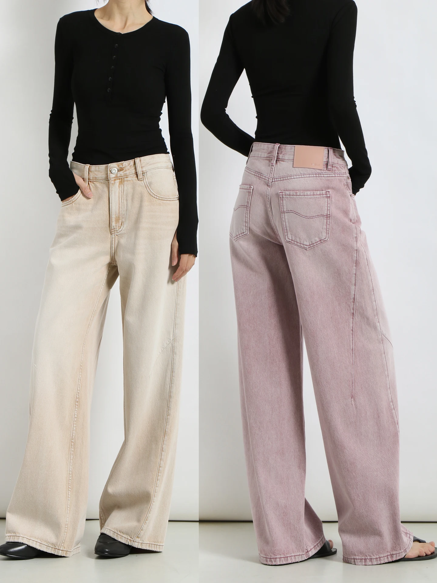 

100% Cotton Soft Wide Leg Jeans Women Loose Fit Spring 2026 Macaron Curved Knife Jeans Casual Straight Cut Natural Waist