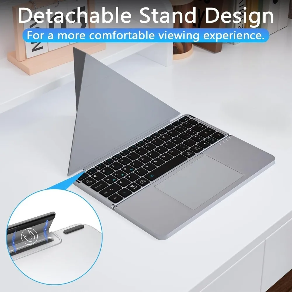 2025 New Foldable Bluetooth 5.0 Keyboard with Touchpad and Phone Holder for Tablets PC iOS Android Windows Mac