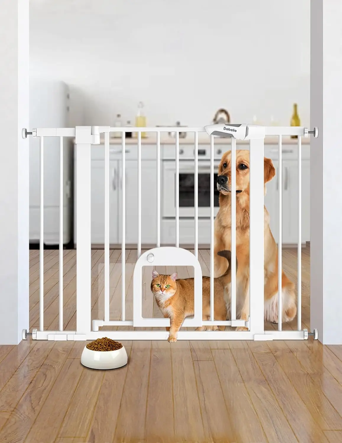 

Baby Gate with Adjustable Cat Door,29-43" Auto Close Durable Pet door for Stairs,Doorways and House,Pressure Mounted
