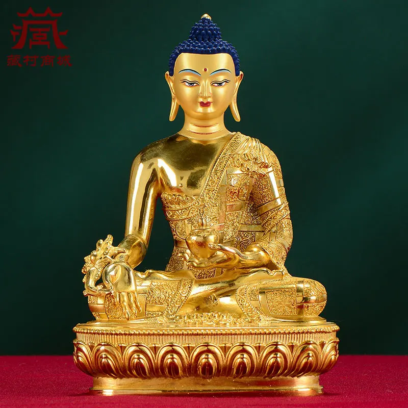 Fo Yuan Hui Buddha Statue, Taiwanese -style Worship Bronze, Fully Gilt with Carved Patterns, Tibetan Medicine Bu