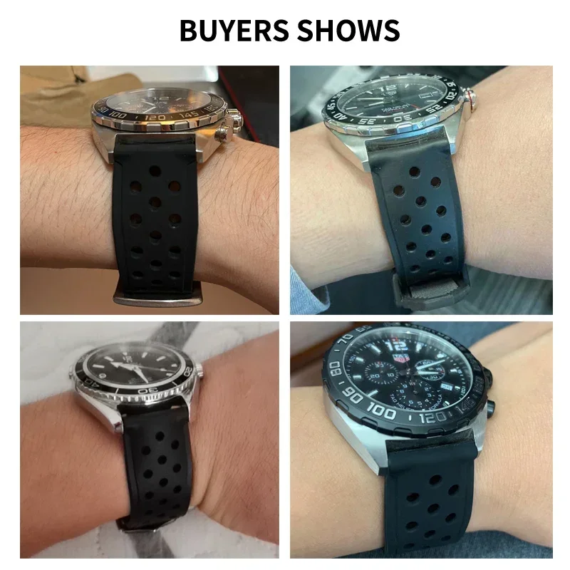 Fluorine Rubber Watchband 22mm for TAG Heuer F1 Series Samsung S3 Glory Magic Huawei GT Universal Quality Watch Strap