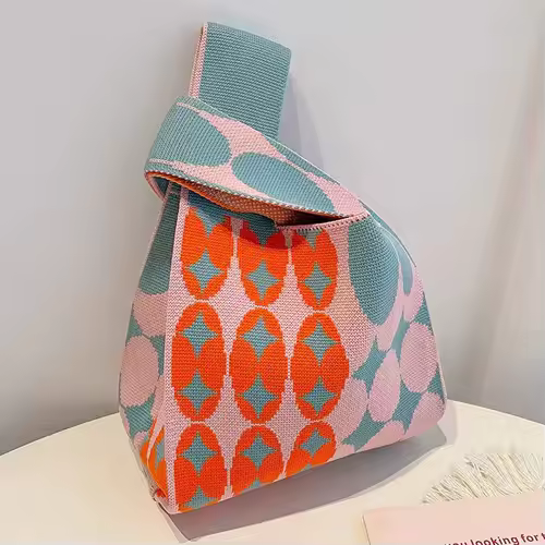 Women'S Knot Wrist Bag Handmade Knitted Bag Portable Mini Striped Tote Bucket Phone Bags Large Capacity Autumn Winter Handbags - Image 8