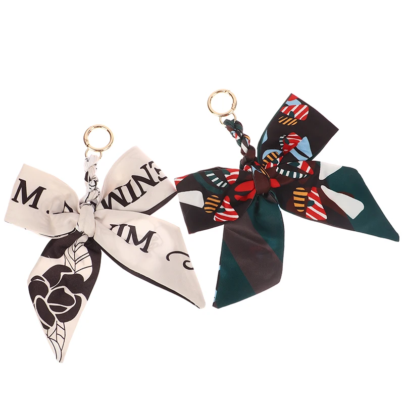 Weave Soft Silk Scarf Keychain Bowknot Pendant Bag Charm Accessories New Key Chain Fashion Car Key Holder Creative Gifts