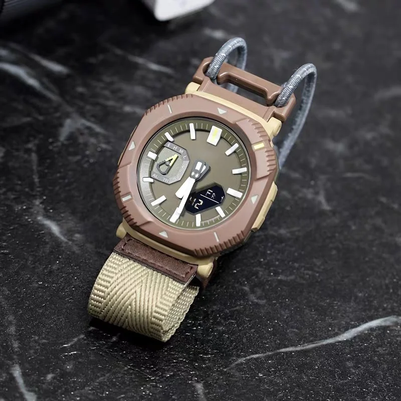 Reloj de pulsera de cuarzo funcional, doble pantalla, luminoso, resistente al agua, serie para senderismo al aire libre, correa de lona