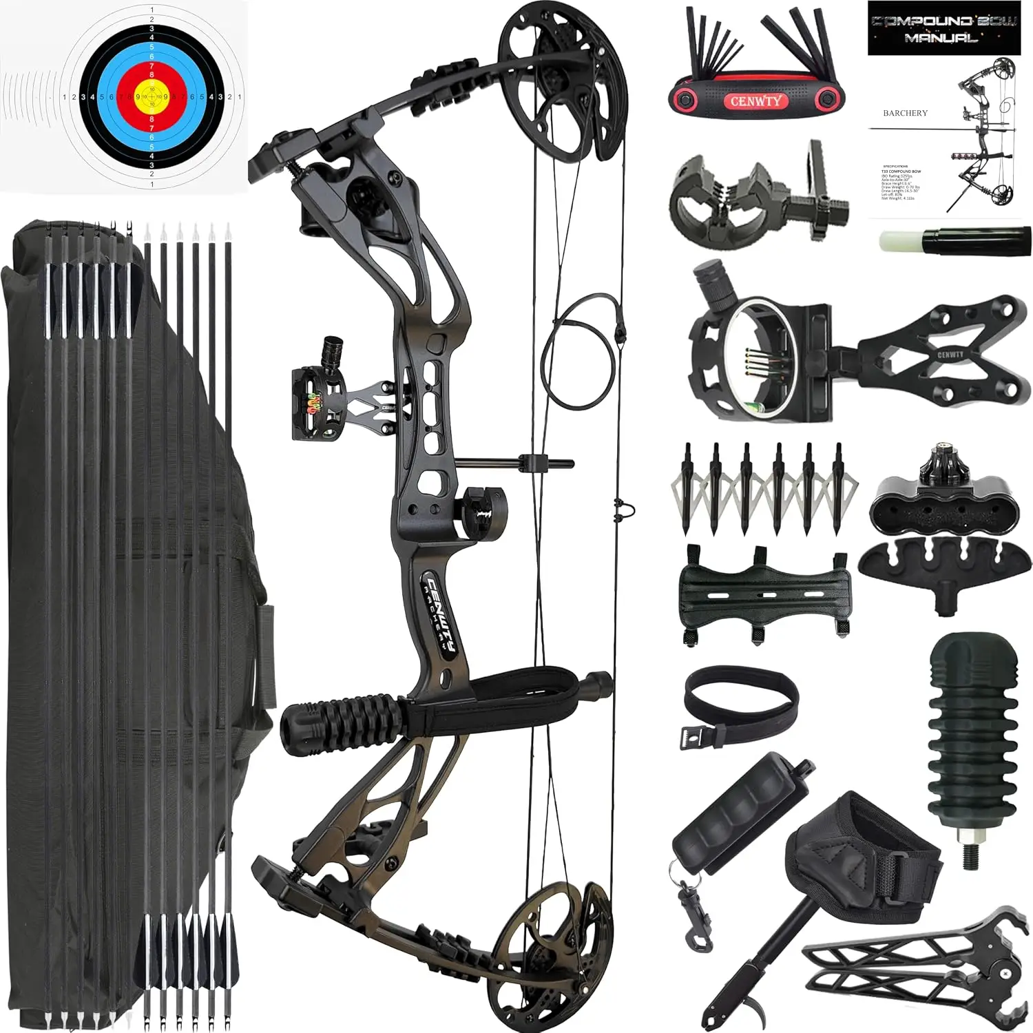 Hunting Compound Bow with All Accessories Included, 0-70 lbs Draw Weight, 16.5