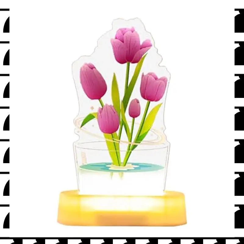 

A44U 3D Tulip Night Light, USB Charging LED Nightlight Tulip Flower Table Lamp Bedside Table Lamp For Room Decoration Easy To Us