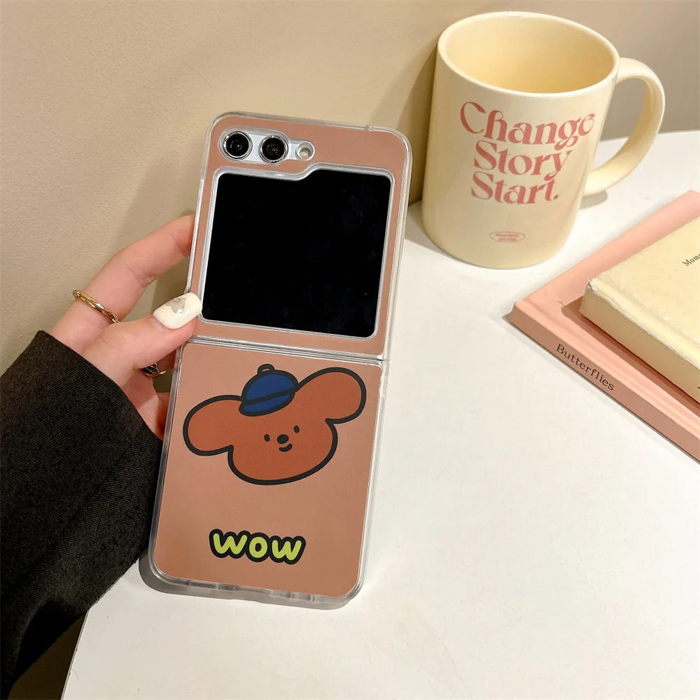 Cartoon Hat Bear Electroplated Phone Case for Samsung Galaxy Zflip5 Z Flip3 Flip4 Z Flip 5 Flip 4 3 Cute Cat Elf Slim Hard Cover