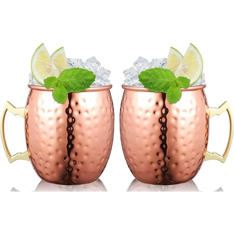 

Moscow Mule Mugs ， Large Size 19 ounces ， Set of 2 Hammered Cups ， Stainless Steel Lining ，Pure Copper Plating