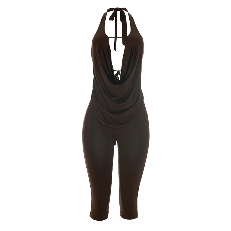 Summer New Sexy Spicy Girl Slimming Hanging Neck Top+Pants Two Piece Set