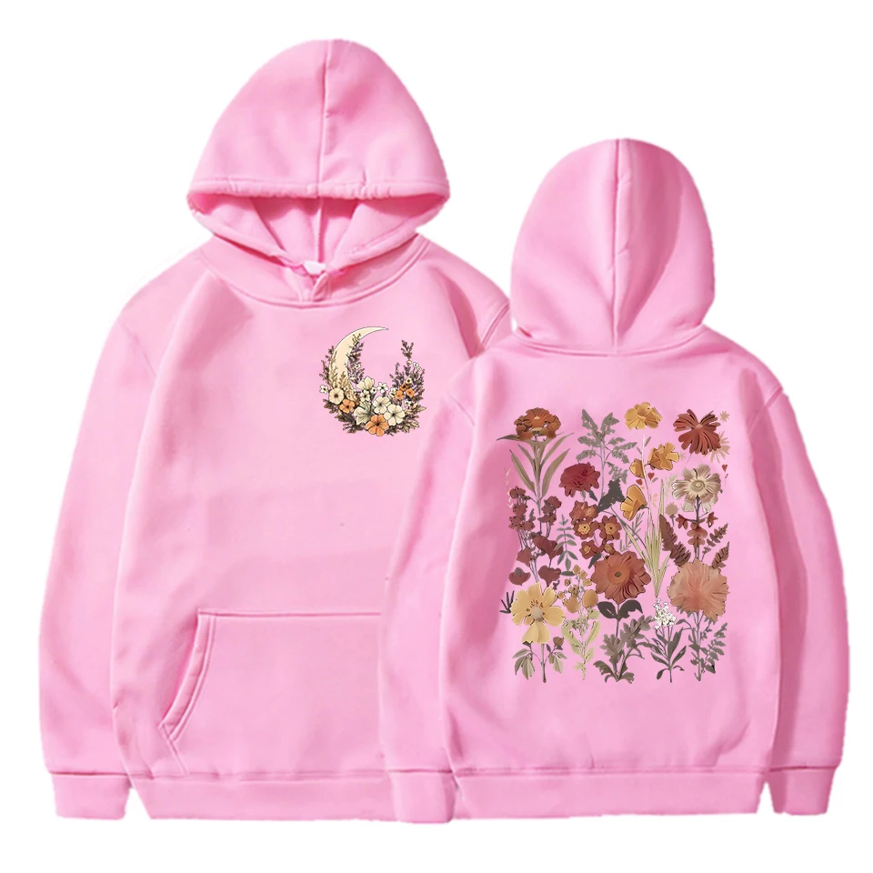 Boho Vintage Wildflower Print Women Hoodies Vintage Moon Flower Boho Fashion Streetwear Hoodie Flower Nature Lover Sweatshirts