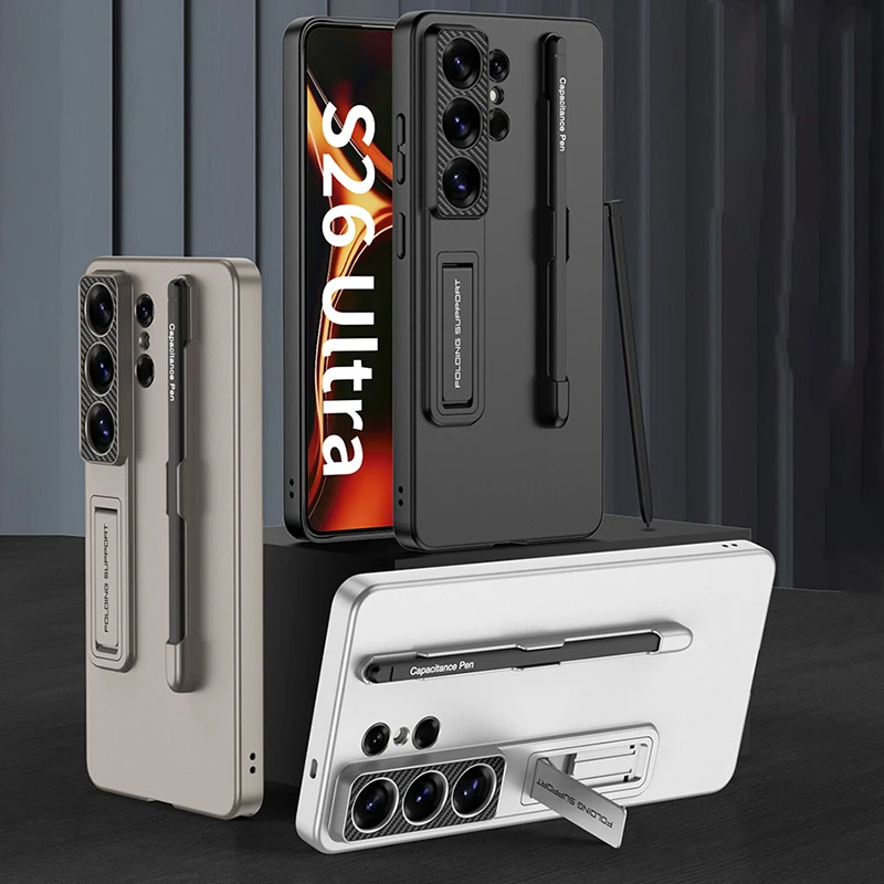 

For Samsung Galaxy S26 Ultra Case With S Pen/Pen Holder Built-in Adjustable Kickstand Shockproof Phone Case For S26 Ultra Funda