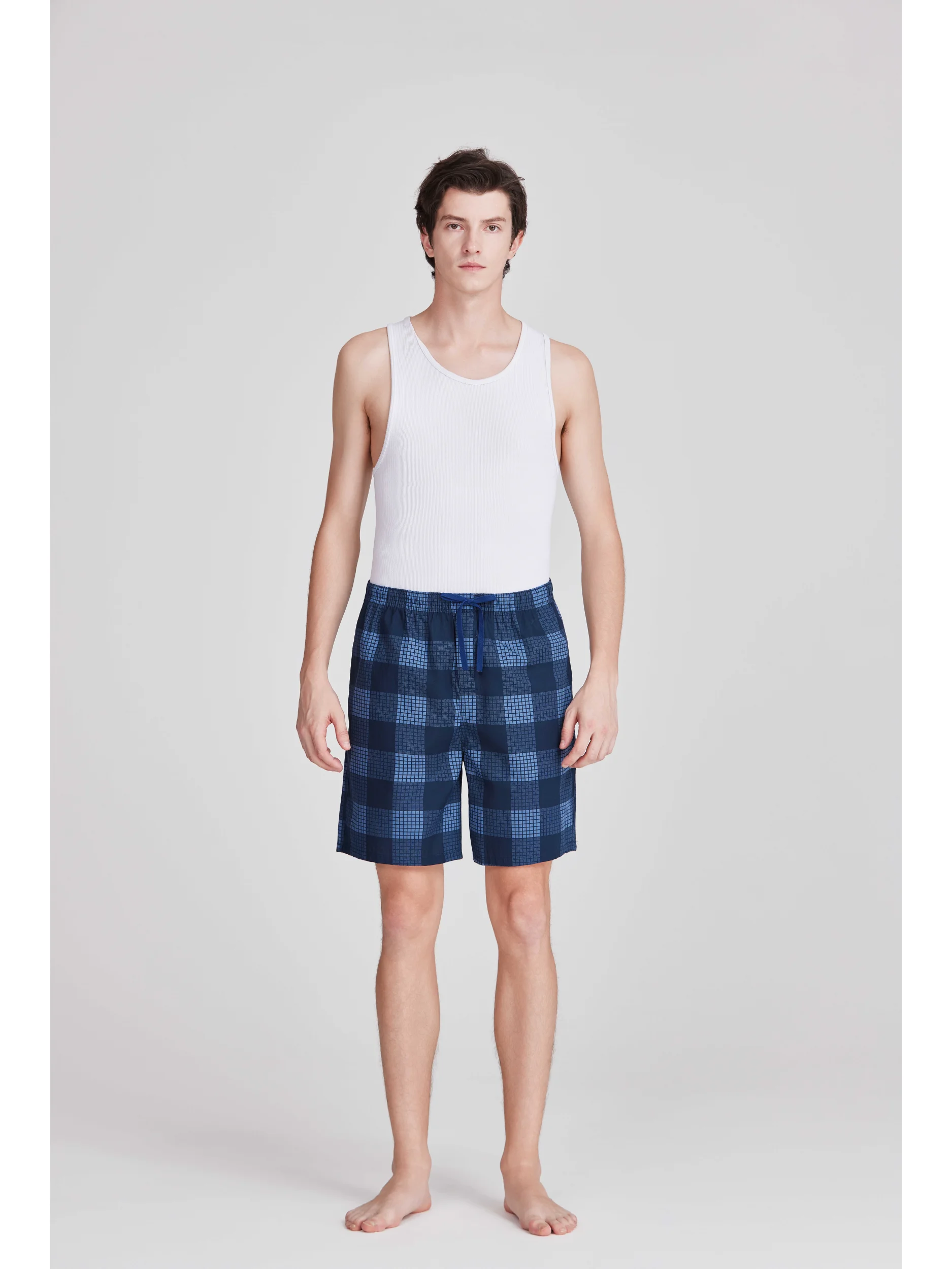 3pcs Mens Woven Pajama Pants 100% Cotton Classic Plaid Casual Sleepwear Shorts Comfort Loose with Drawstring Pockets