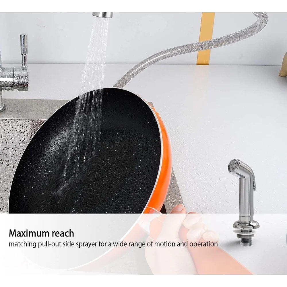 الهجين سطح معدني بالوعة المطبخ صنبور 360 درجة قطب صنبور المزدوج مقبض غسالة خرطوشة الجانب البخاخ 1.8 GPM معدل التدفق #6
