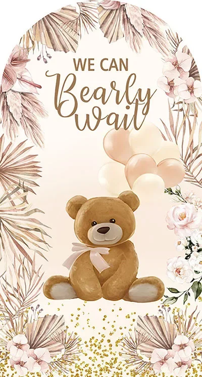 Mehofond Custom 2-Sided We Can Bearly Wait Baby Shower Boho Flowers Bear Birthday Covers Arch Background Decor Backdrop Photo