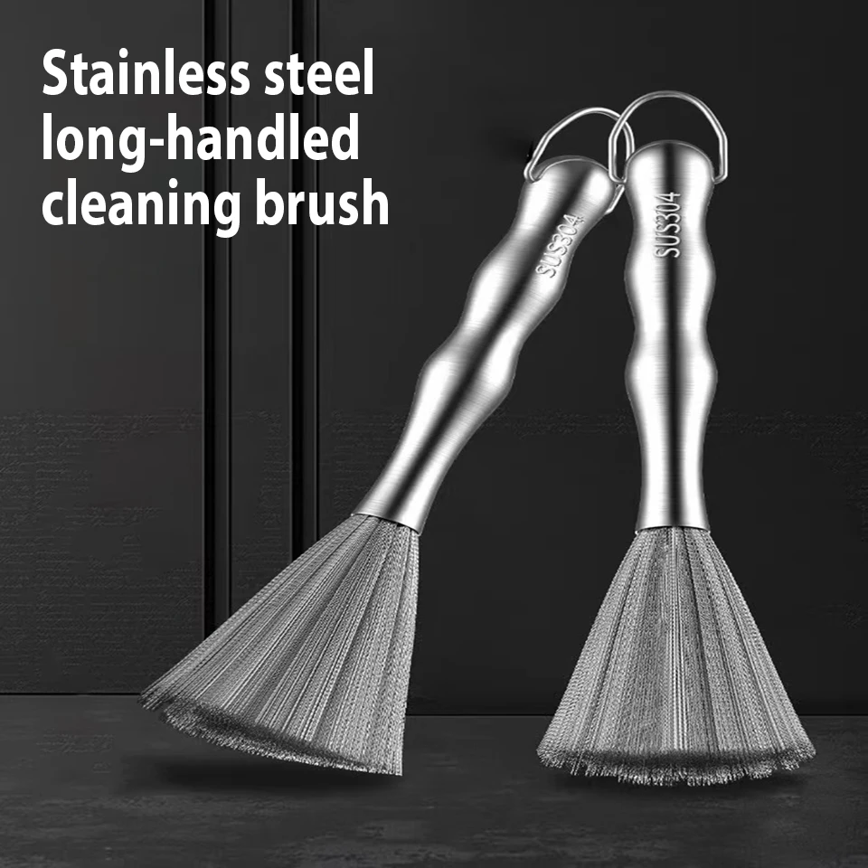 Stainless Steel Long-handled Cleaning Pot Brush Kitchen Special Steel Wire Kitchenware Cleaning Brush Gourd-shaped Handle Brush