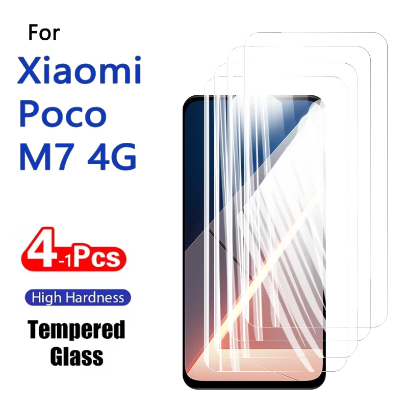 1-4PCS Screen Protector For Xiaomi Poco M7 4G M 7 Tempered Glass Crystal 9H High Aluminum Anti Scratch Case Friendly Fingerprint
