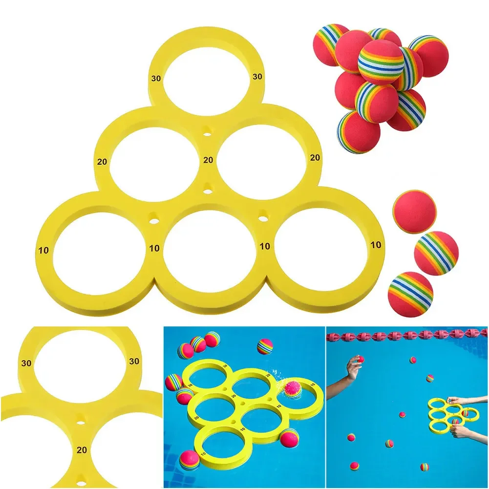 

1set Fun Splash Water Sports Floating Pool Game Toy with 10 Rainbow Balls Throwing Game Water Sports EVA Throwing Circle