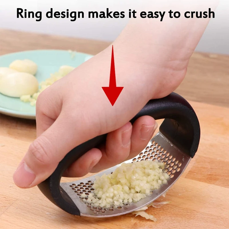 Stainless Steel Garlic Press, Premium Garlic Crusher, Innovative Arc Shape Design, Kitchen Gadget Tool for Garlic and Ginger